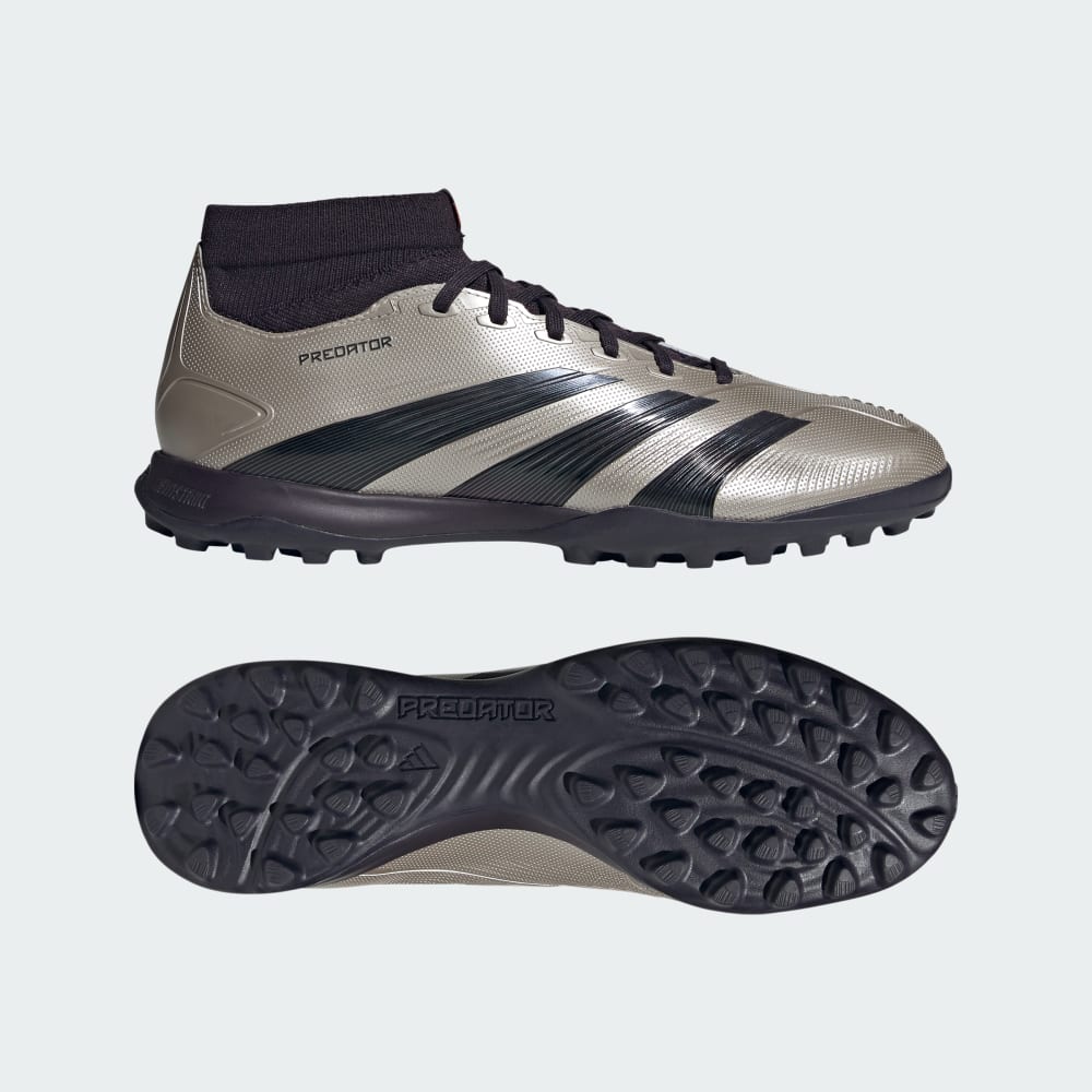 Adidas Predator League Mid-Cut Turf Soccer Shoes Platinum Metallic / Aurora Black / Turbo