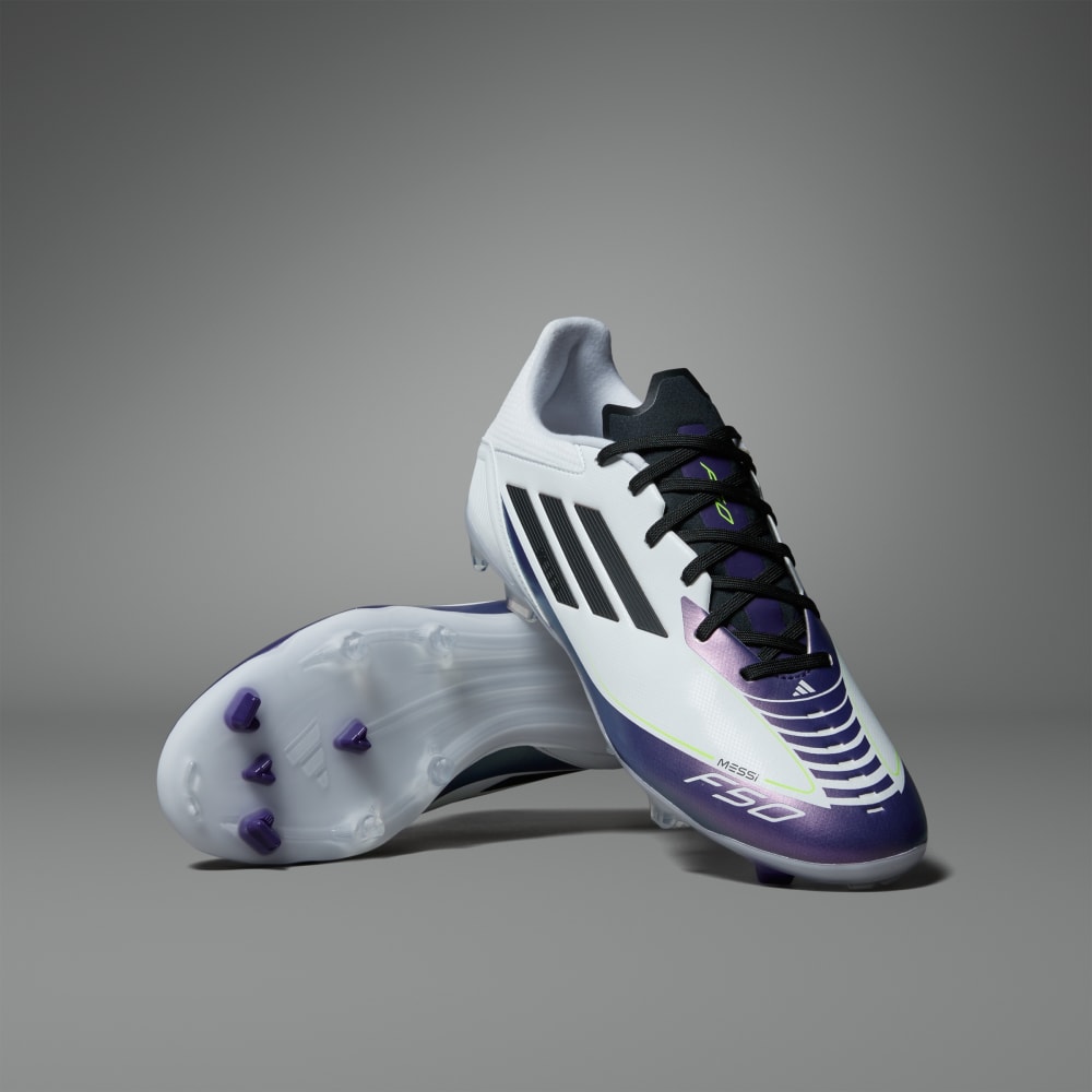 Adidas F50 League Messi Firm/Multi-Ground Soccer Cleats Cloud White / Core Black / Purple