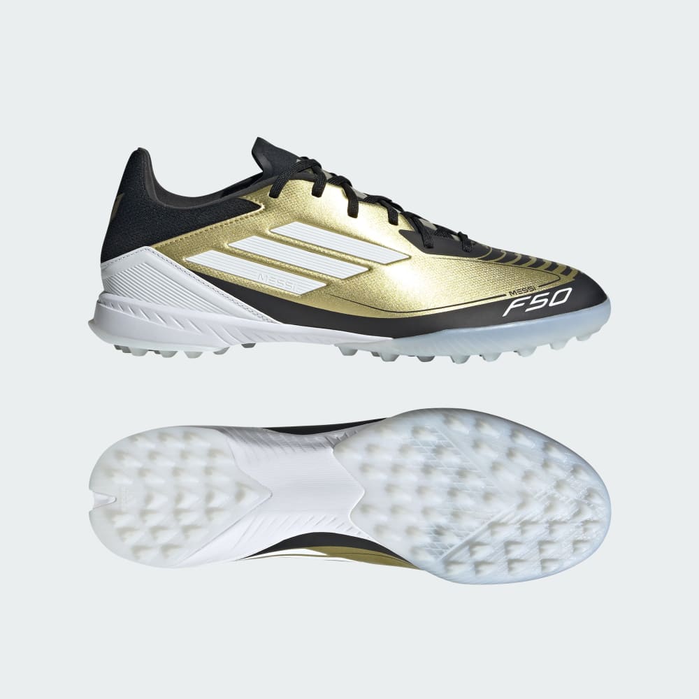 Adidas Messi F50 League Turf Soccer Shoes Gold Metallic / Cloud White / Core Black