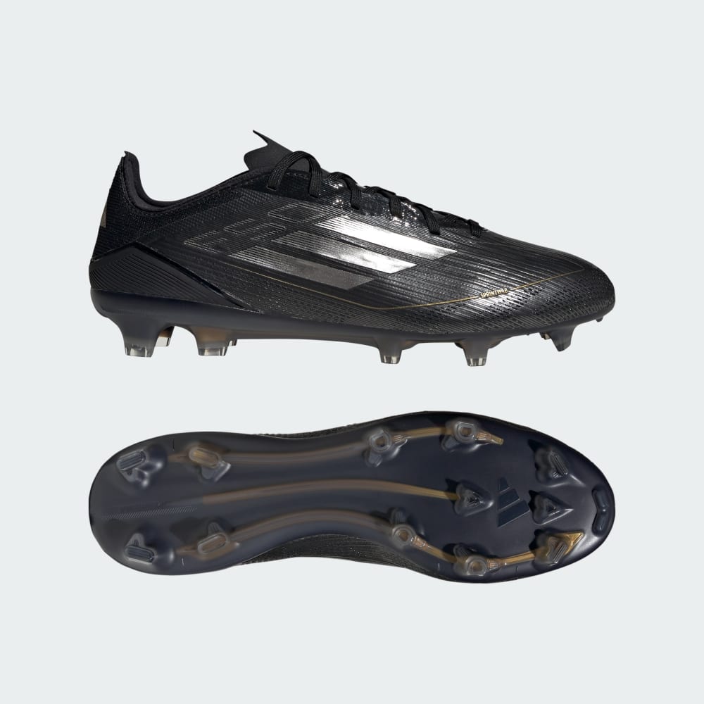 Adidas F50 Pro Firm Ground Soccer Cleats Core Black / Iron Metallic / Gold Metallic