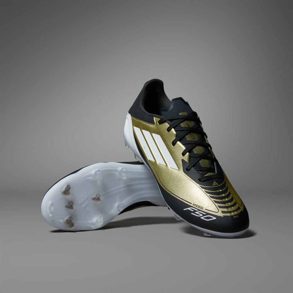 Adidas F50 League Messi Firm/Multi-Ground Soccer Cleats Gold Metallic / Cloud White / Core Black