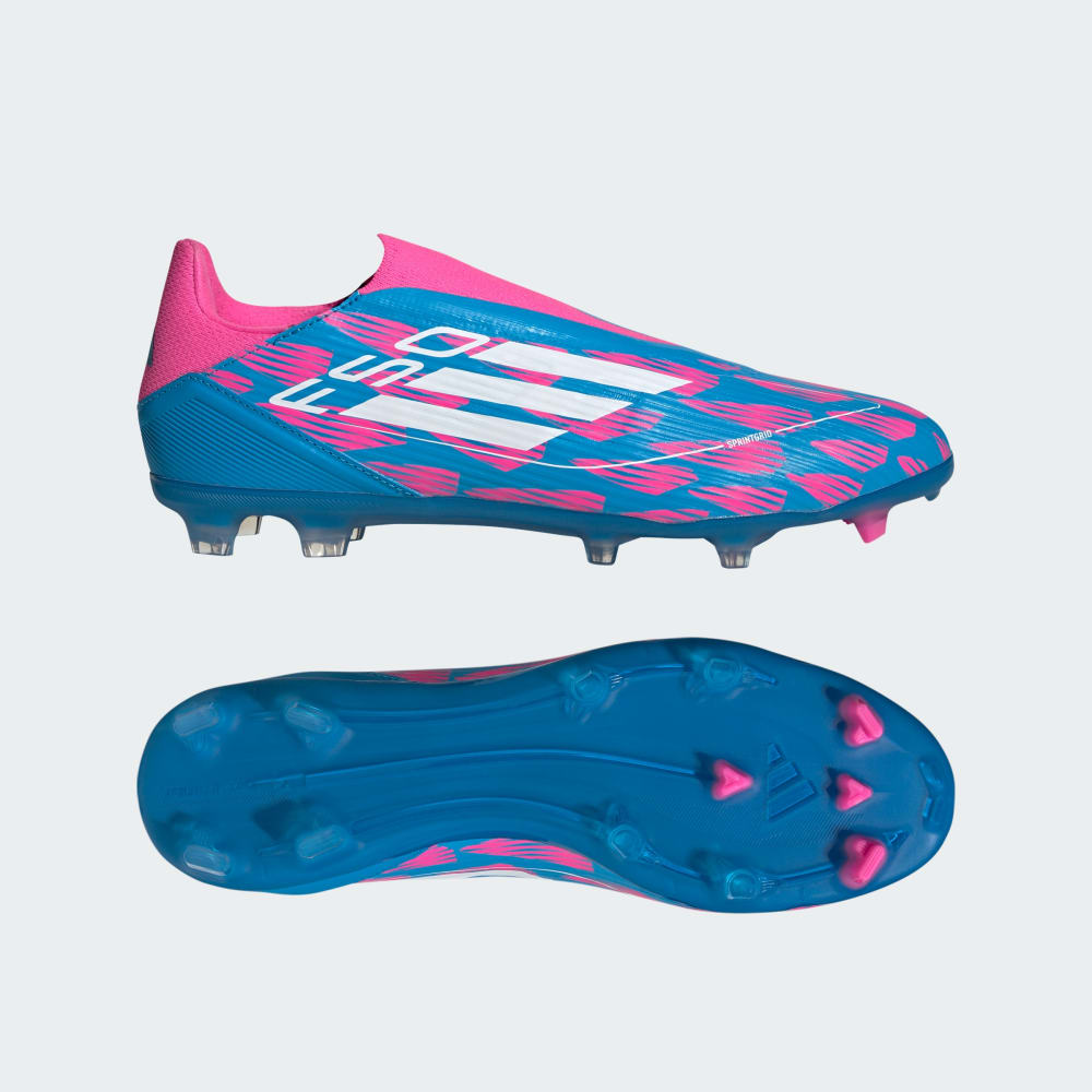 Adidas F50 League Laceless Firm/Multi-Ground Soccer Cleats Solar Blue / Cloud White / Solar Pink