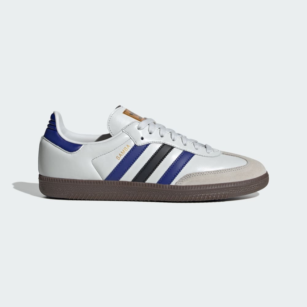 Adidas Samba OG Shoes Crystal White / Active Blue / Matte Gold