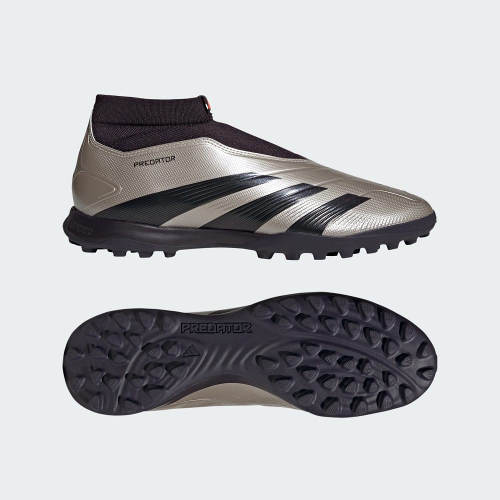 Adidas Predator League Laceless Turf Soccer Shoes Platinum Metallic / Aurora Black / Turbo