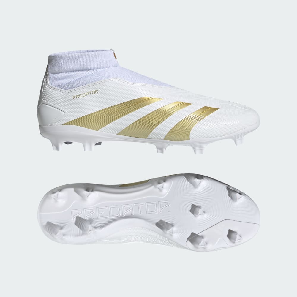 Adidas Predator League Laceless Firm Ground Soccer Cleats Cloud White / Gold Metallic / Sandy Beige Met