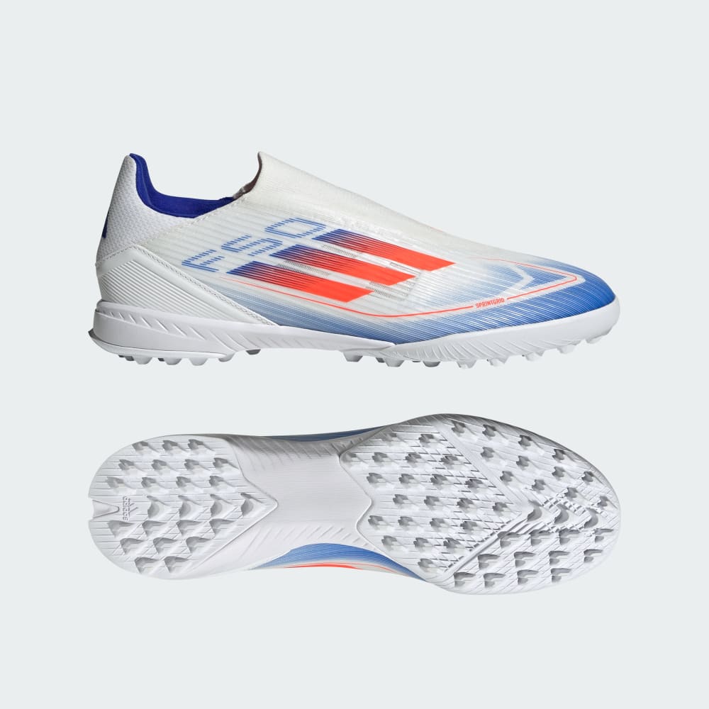 Adidas F50 League Laceless Turf Soccer Shoes Cloud White / Solar Red / Lucid Blue