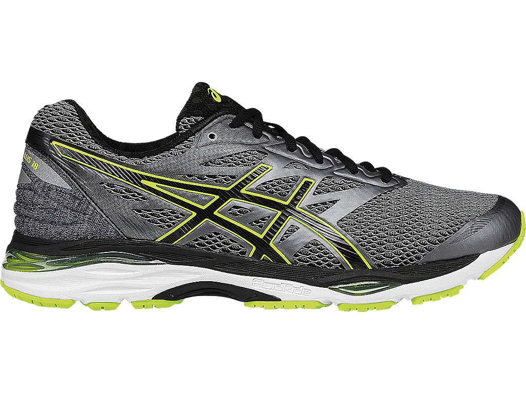 Asics Gel-Cumulus 18 Running Shoes For Men Dark Grey/Black/Yellow 484ZPIBL