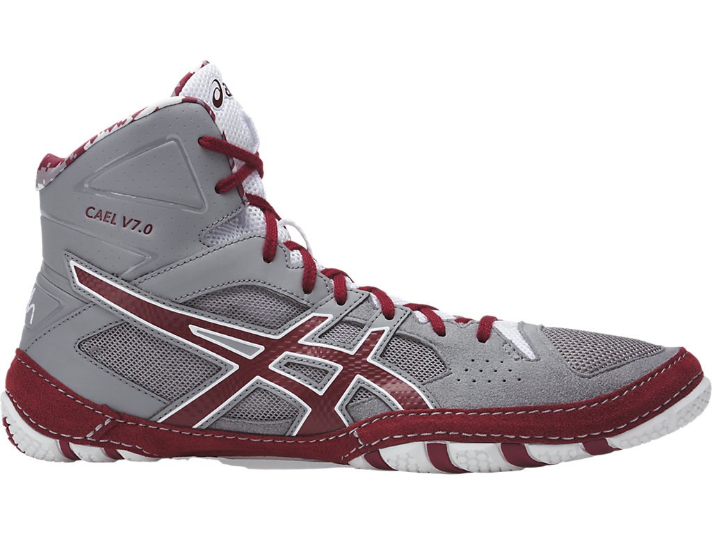 Asics Cael V7.0 Shoes For Men Grey/Burgundy/White 890JNLDU