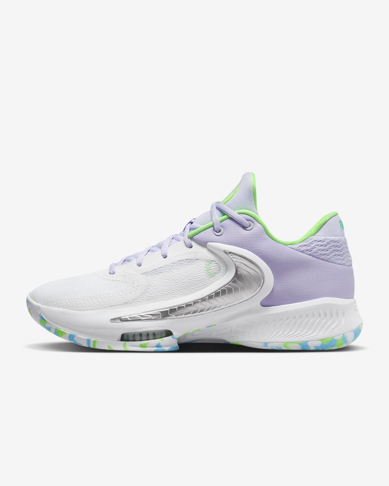 Giannis Freak 4 White/Black/Stadium Green/Oxygen Purple