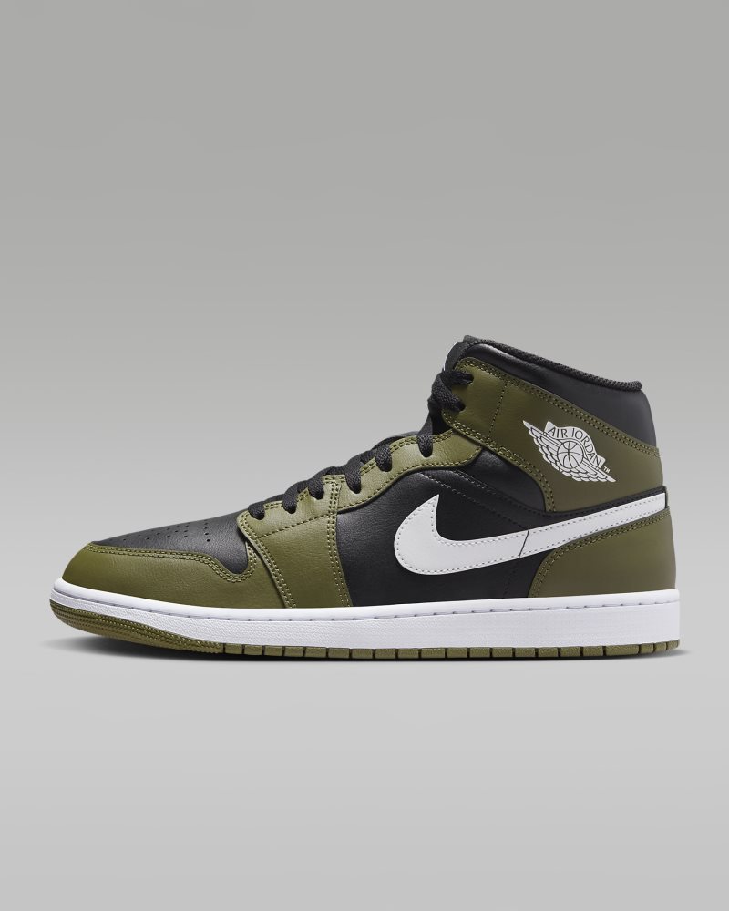 Air Jordan 1 Mid Black/Medium Olive/Sail/White