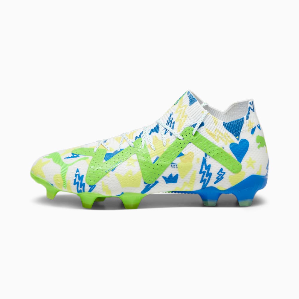 Puma FUTURE ULTIMATE Neymar Jr FG/AG Soccer Cleats - White-Racing Blue-Lemon Meringue-Parakeet Green