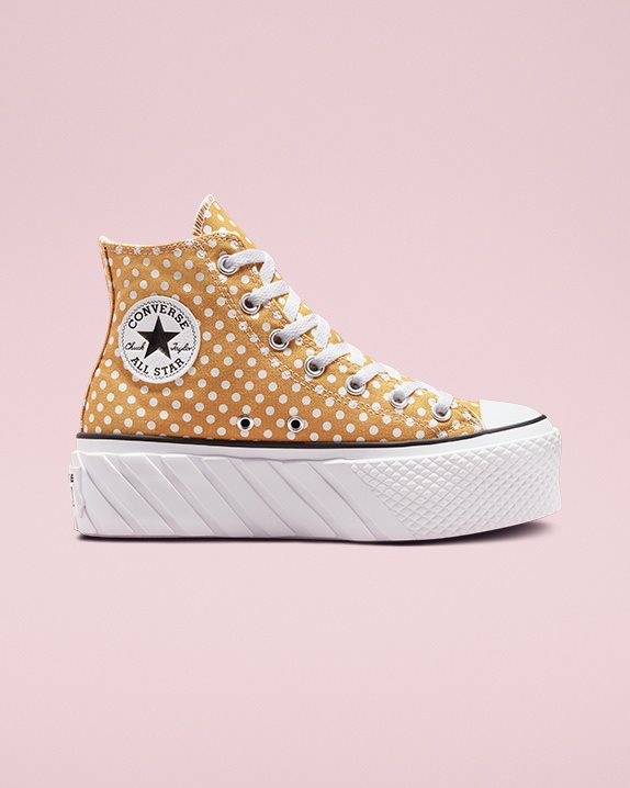 Womens Converse Chuck Taylor All Star Lift 2x Polka Dot High Top Goldtone